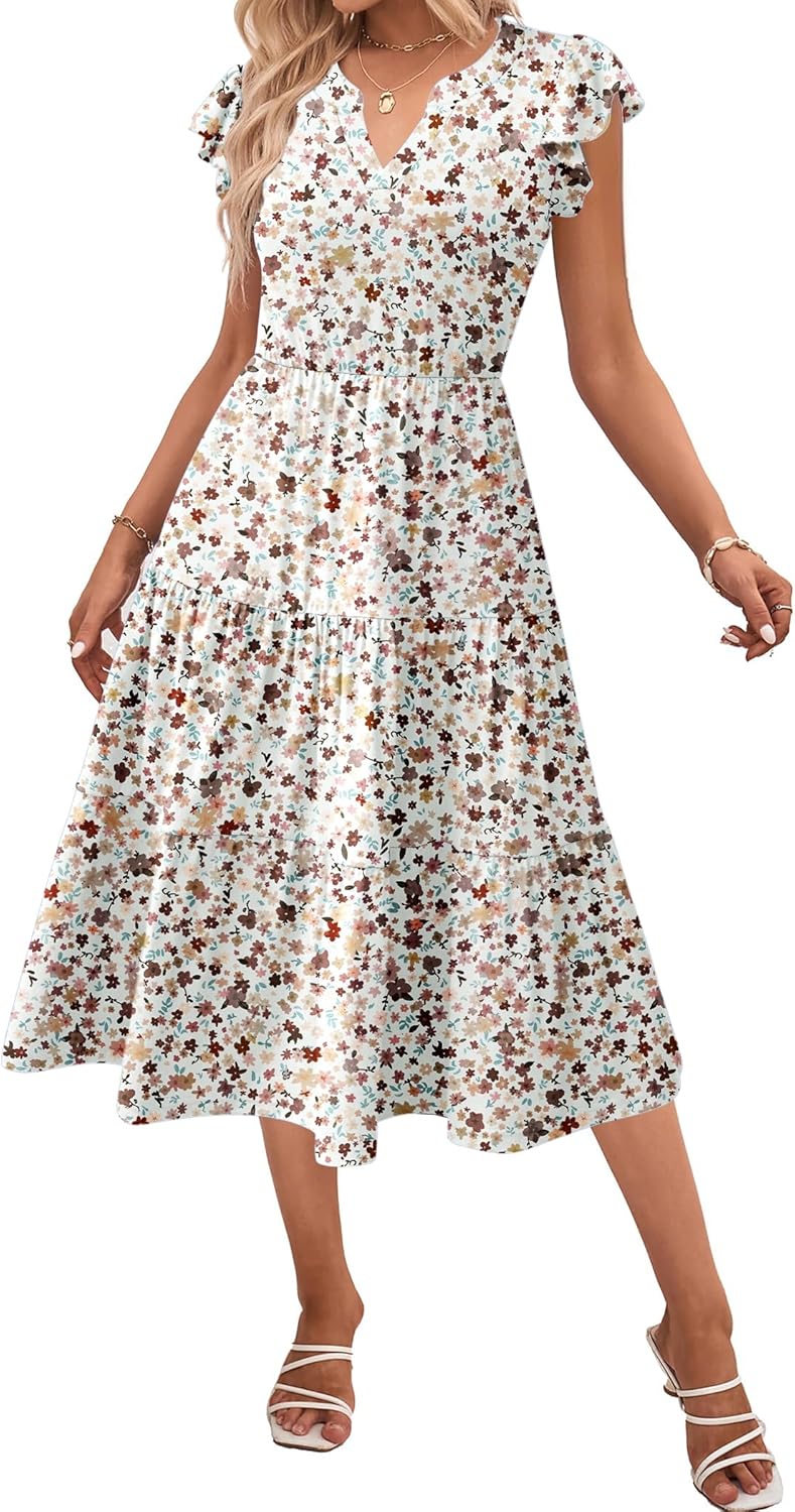 Womens Summer Casual Dresses with Ruffle Sleeve and Pockets