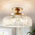 Large Golden Semi Flush Ceiling Light - 3-Bulb Globe Fixture