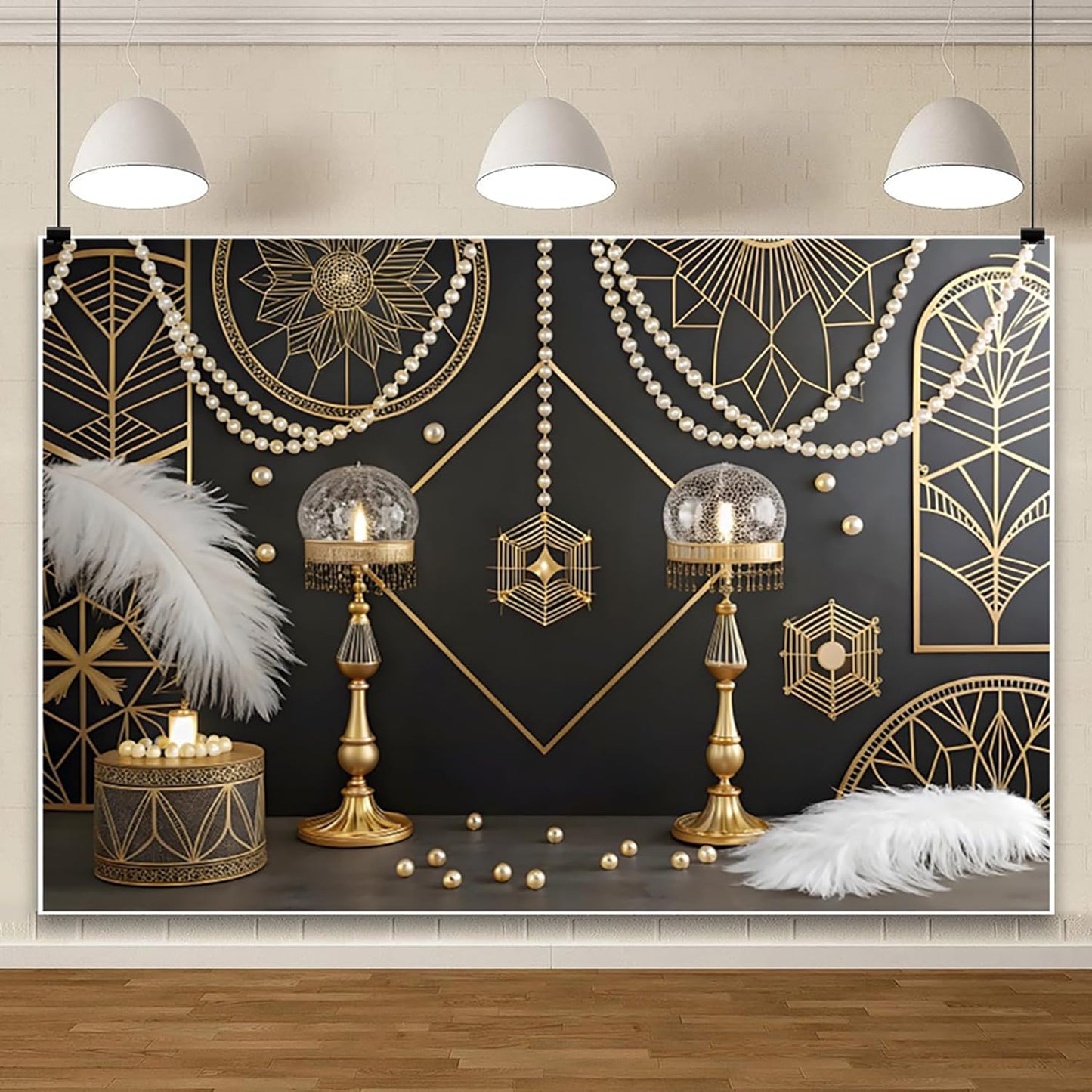 10x8ft Black and Gold Birthday Photography Backdrop for Parties