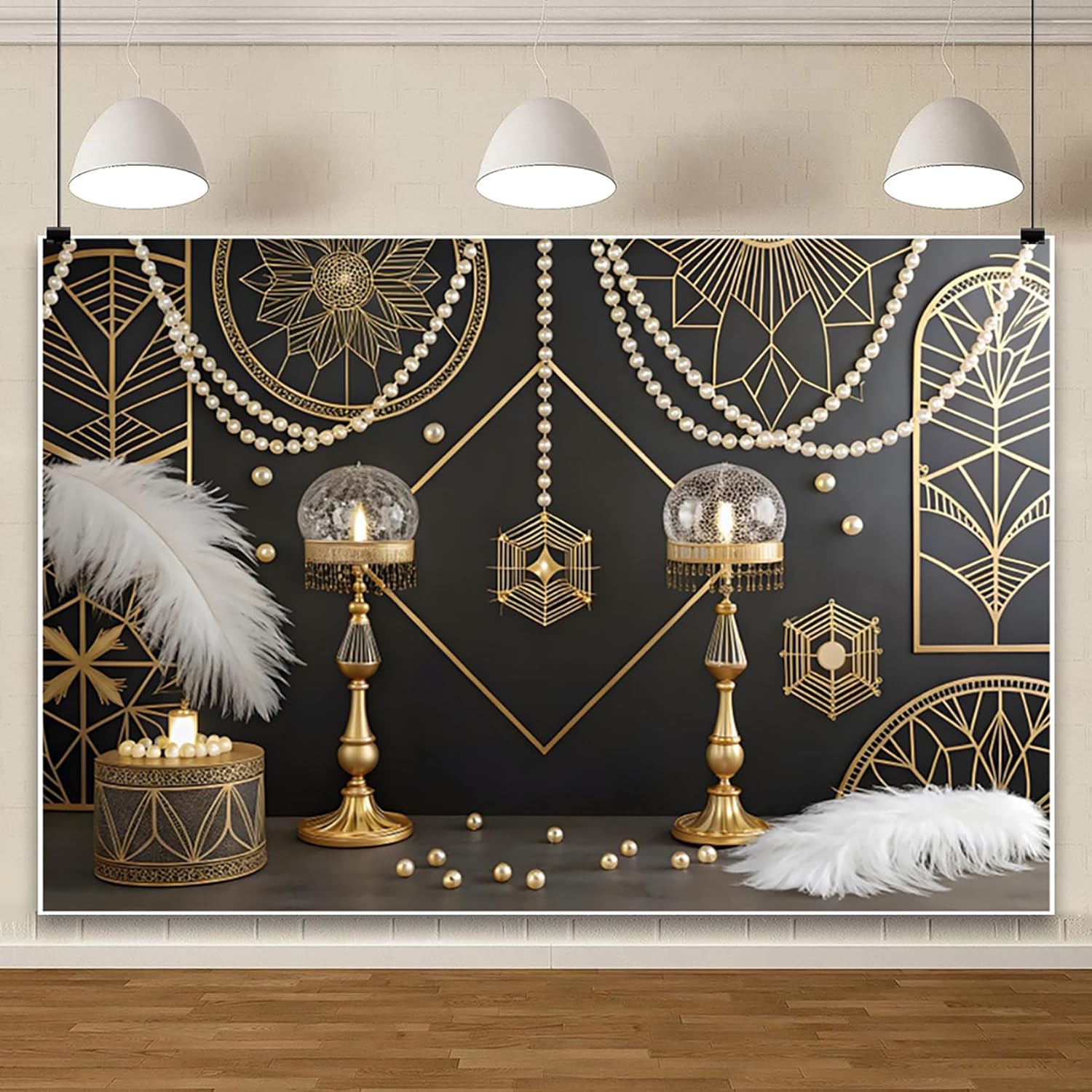 10x8ft Black and Gold Birthday Photography Backdrop for Parties
