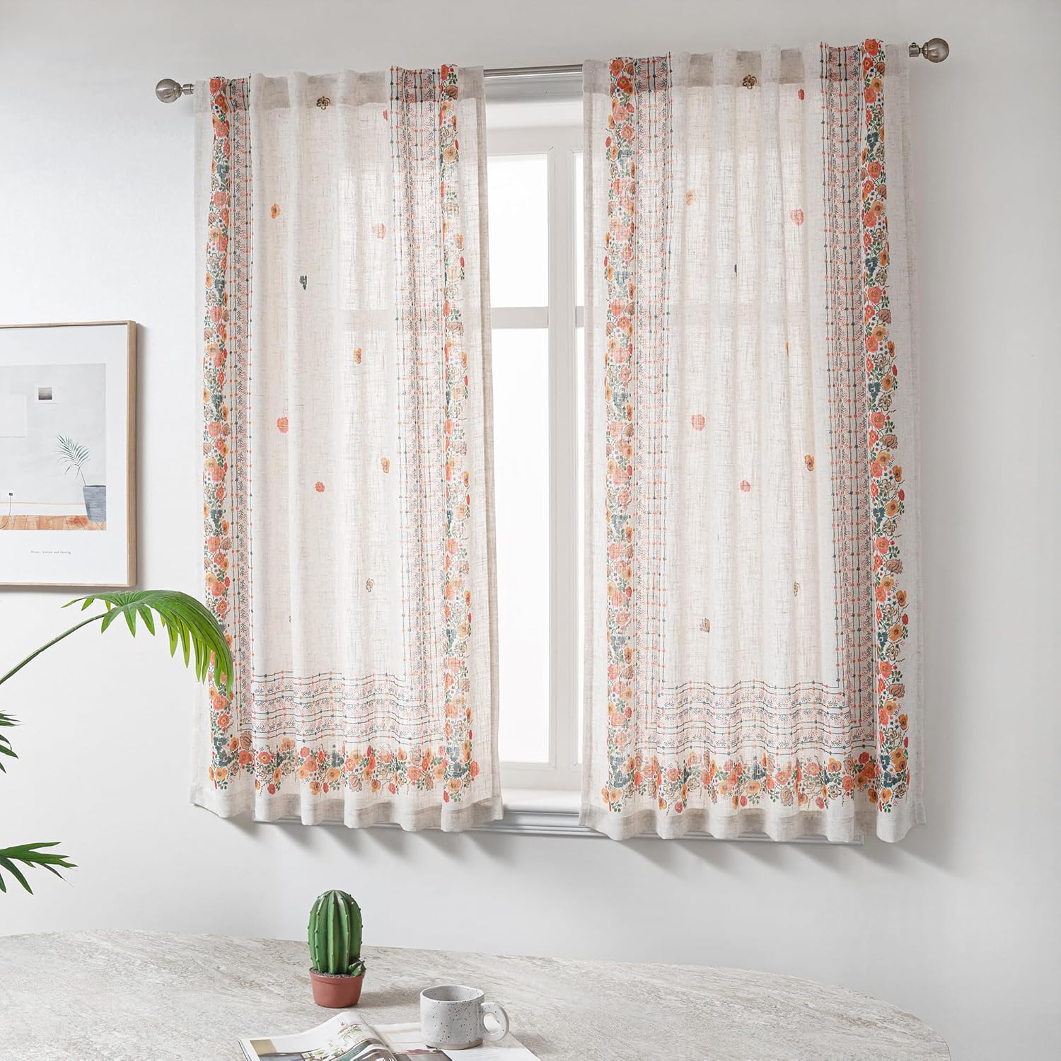 MYSKY HOME Boho Curtains for Bedroom 63 Inch Long Linen Look