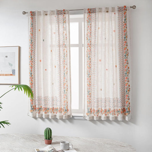 MYSKY HOME Boho Curtains for Bedroom 63 Inch Long Linen Look