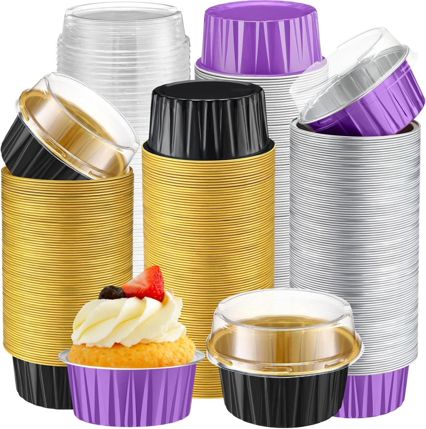 Gejoy 400 Pcs Aluminum Foil Baking Cups with Lids for Desserts