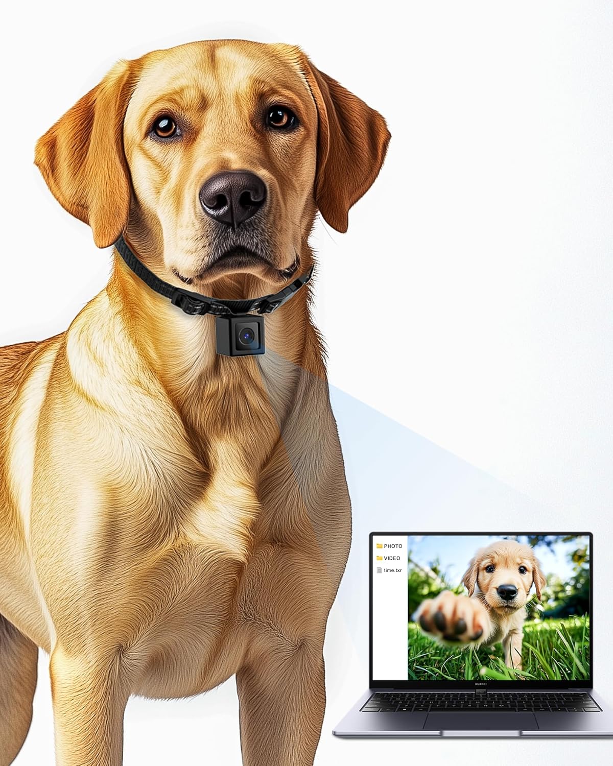 Pet's-Eye 1080P Camera Collar for Dogs, M-Size, No Wi-Fi, LuminiCam
