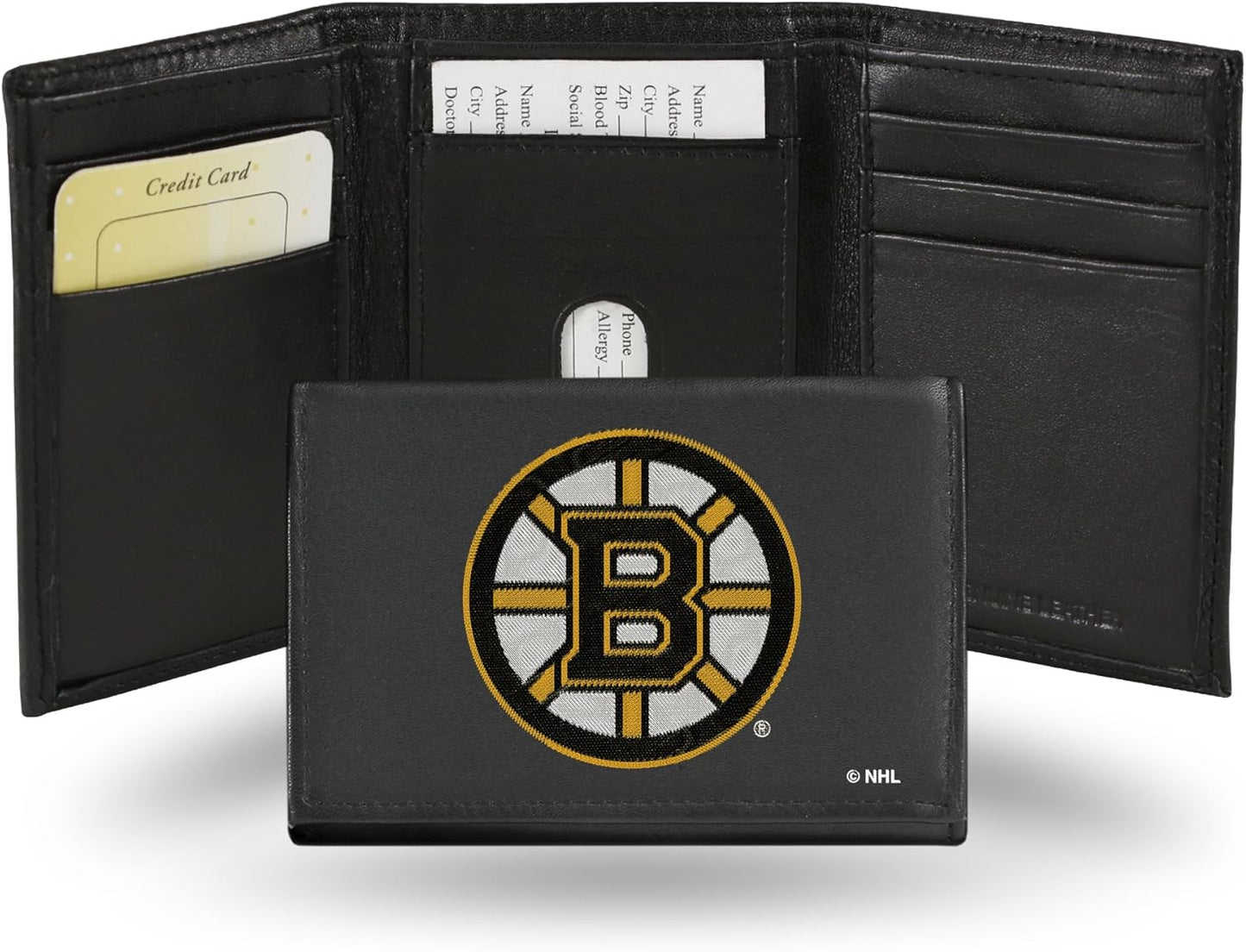 NHL Embroidered Genuine Leather Tri-fold Wallet for Fans