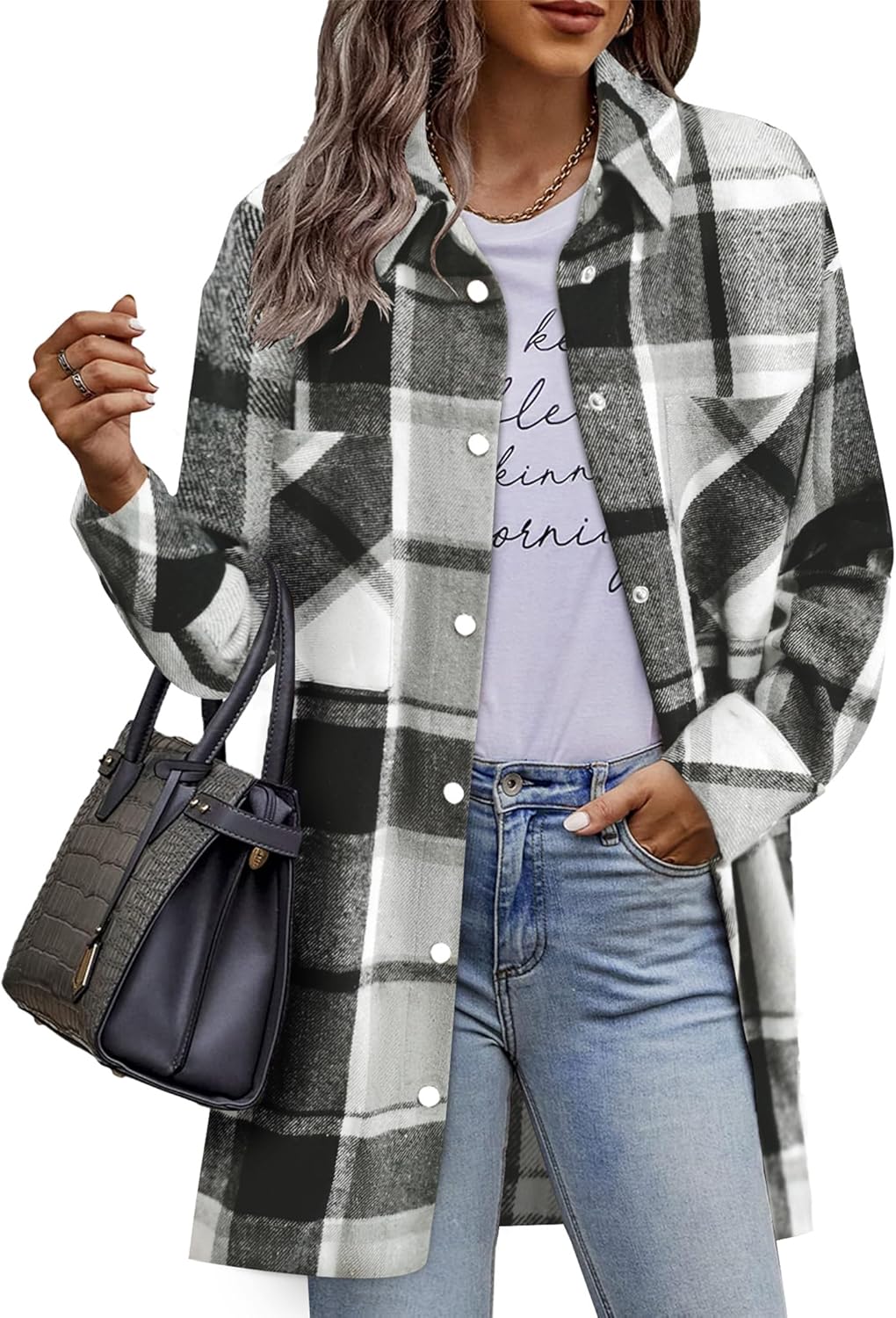 HOTOUCH Womens Flannel Plaid Shacket for Casual Style and Comfort