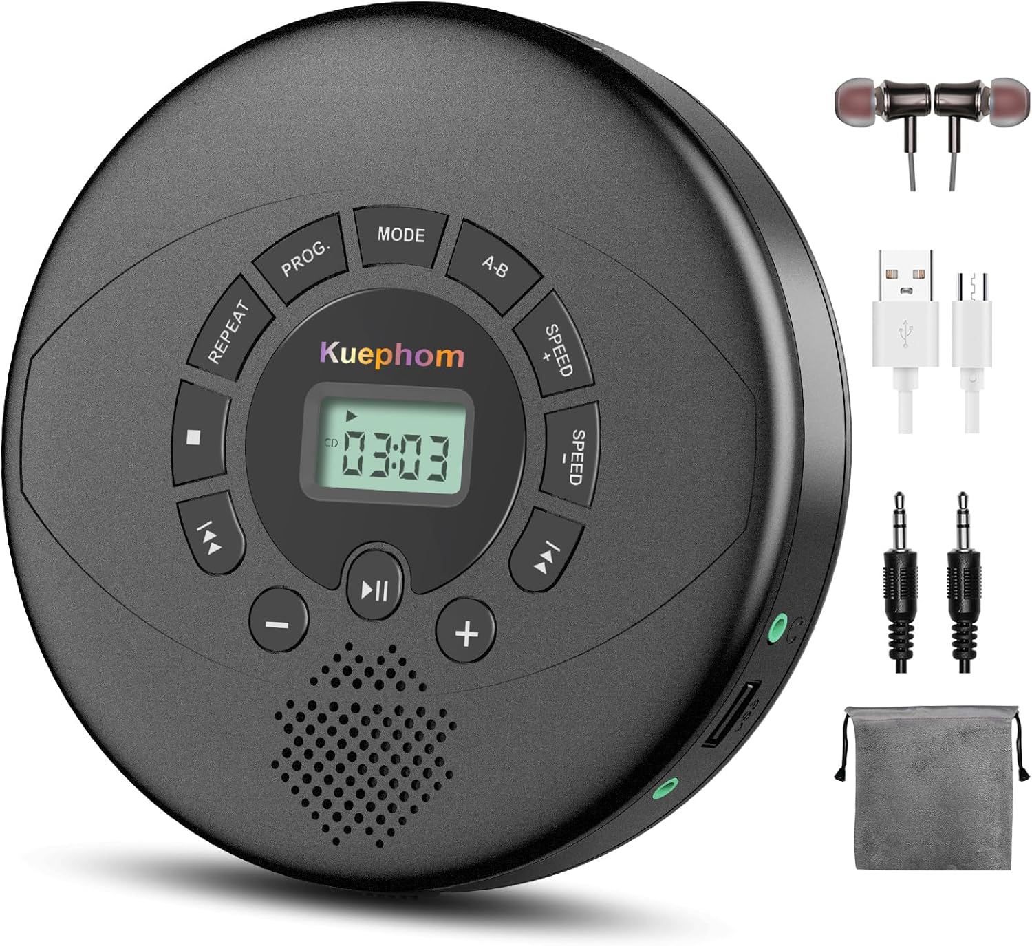 Portable CD Player with Speaker and Anti-Skip Functionality