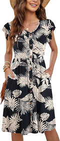WNEEDU Women Summer Sleeveless Midi Dress with Pockets - Soft Stretch