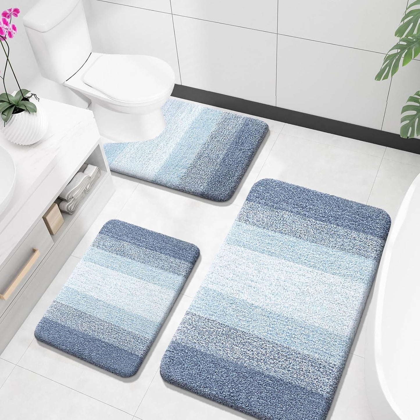 OLANLY Bathroom Rugs Sets 3 Piece for Soft Absorbent Comfort