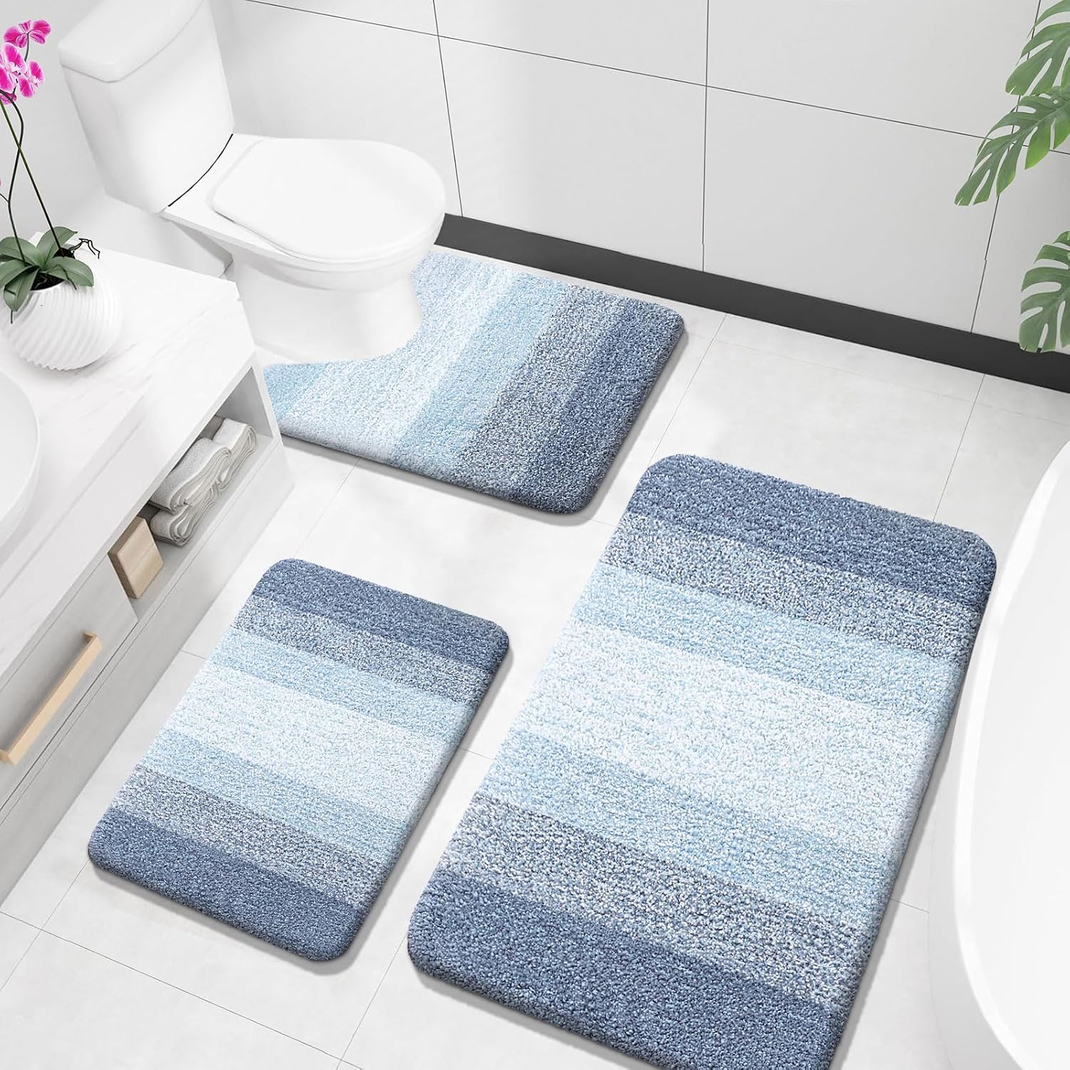 OLANLY Bathroom Rugs Sets 3 Piece for Soft Absorbent Comfort