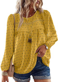 Crewneck Crochet Lace Boho Blouse for Women - Flowy Lace Hem Top