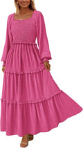 Fall Smocked Swiss Dot Maxi Dress - Flowy Tiered Long Sleeve
