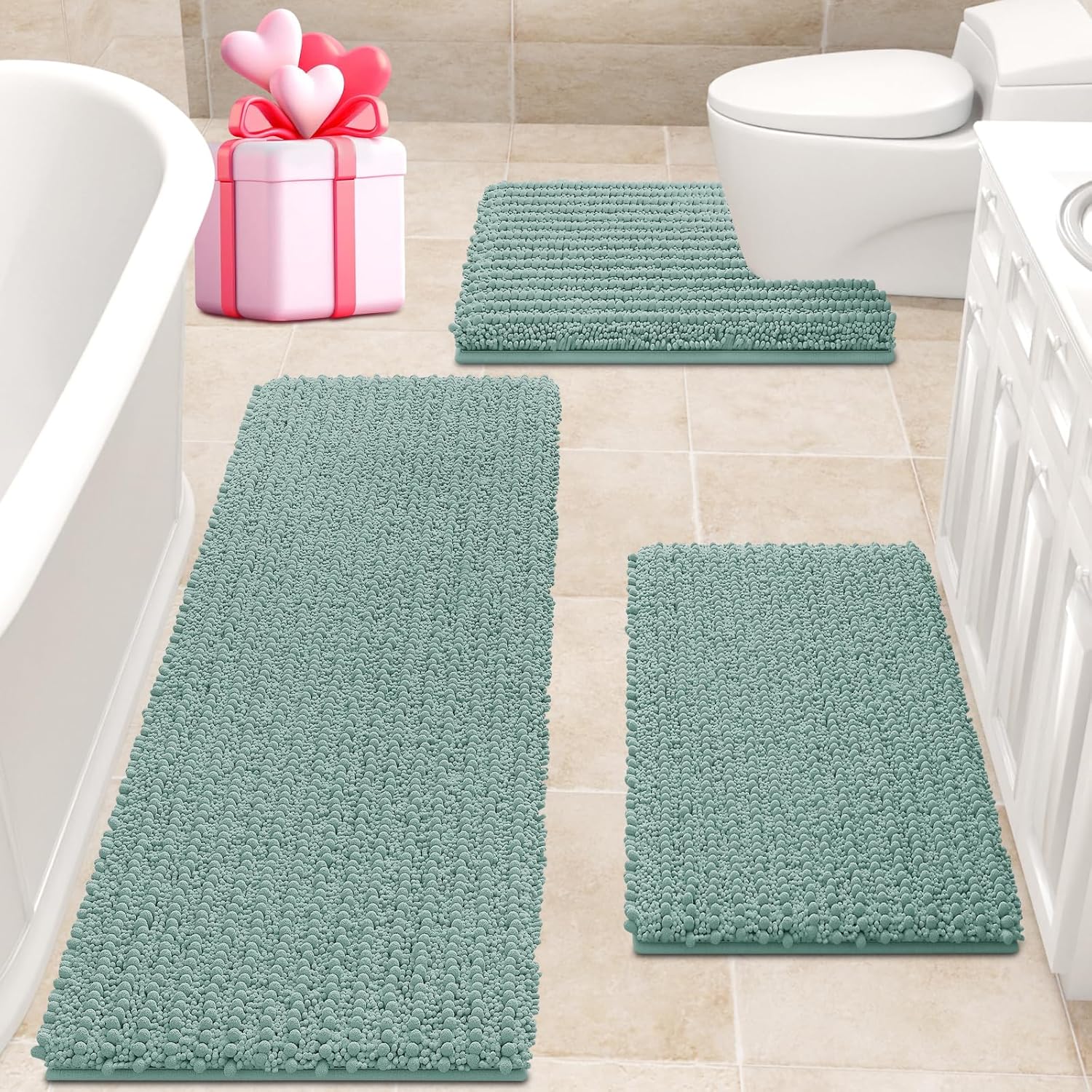 Ultra Soft 3 Piece Eggshell Blue Bathroom Rug Set for Comfort