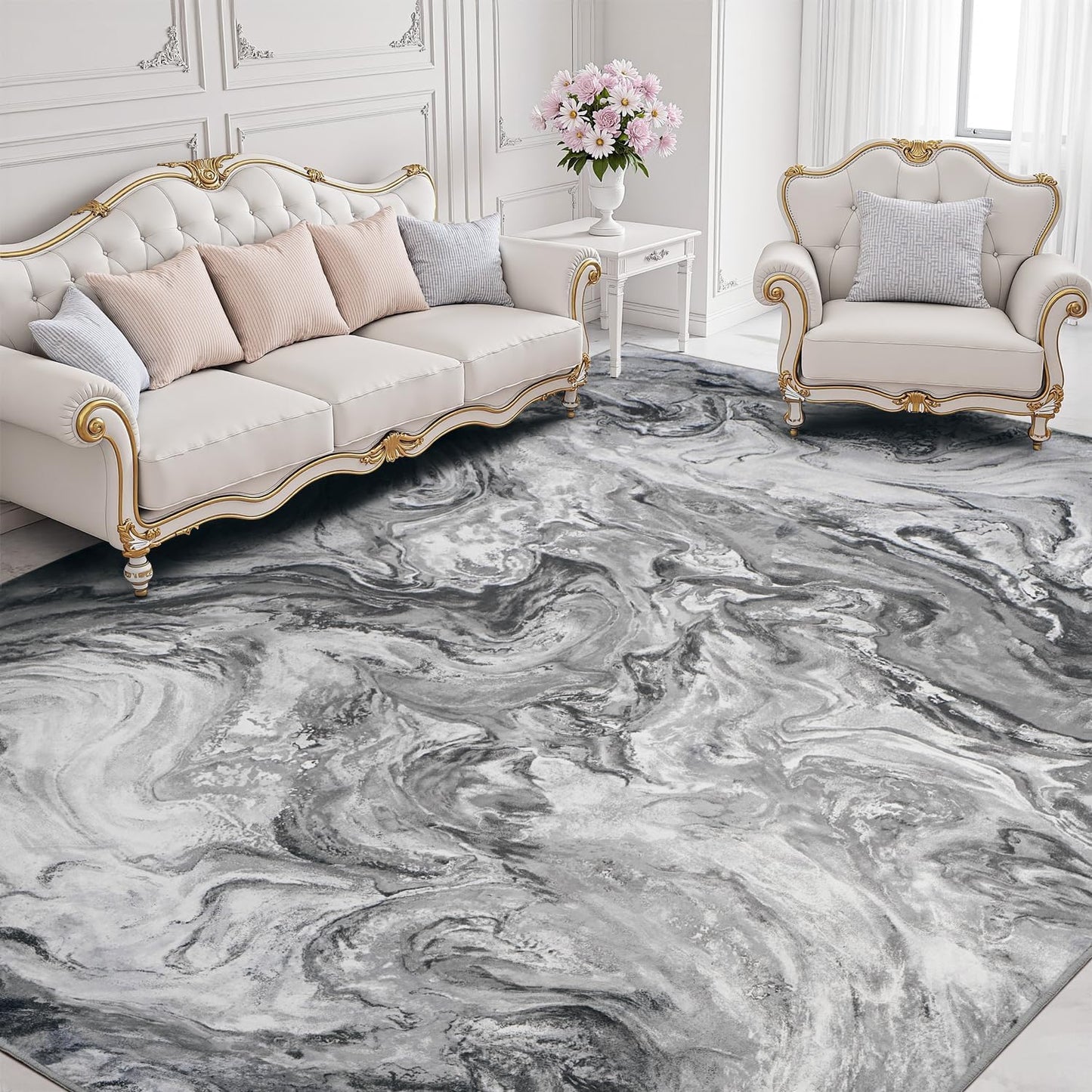 5x7 Area Rug for Living Room, Abstract Modern Non-Slip Carpet