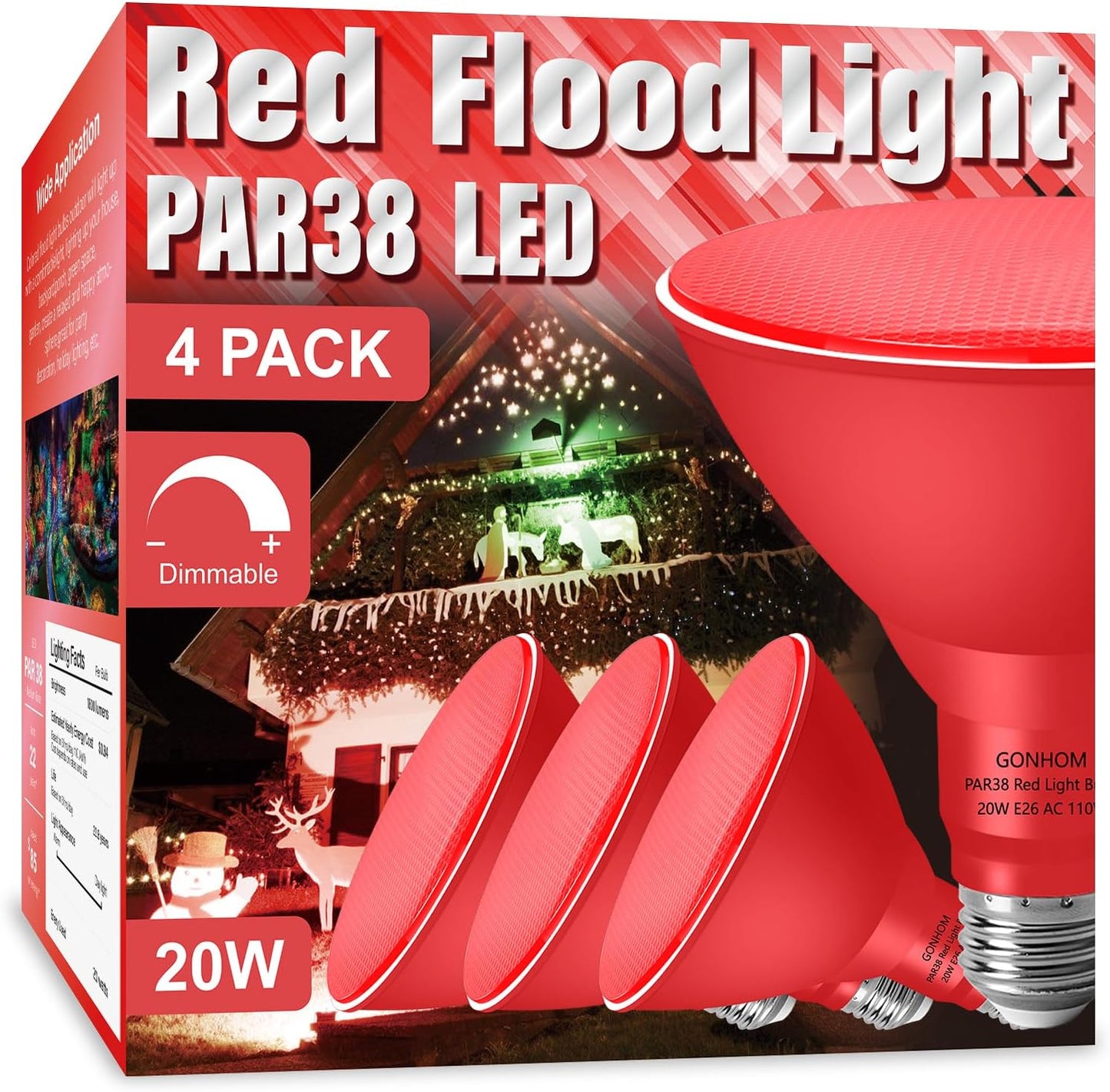 4 Pack PAR38 Red Flood Lights for Halloween and Holiday Lighting