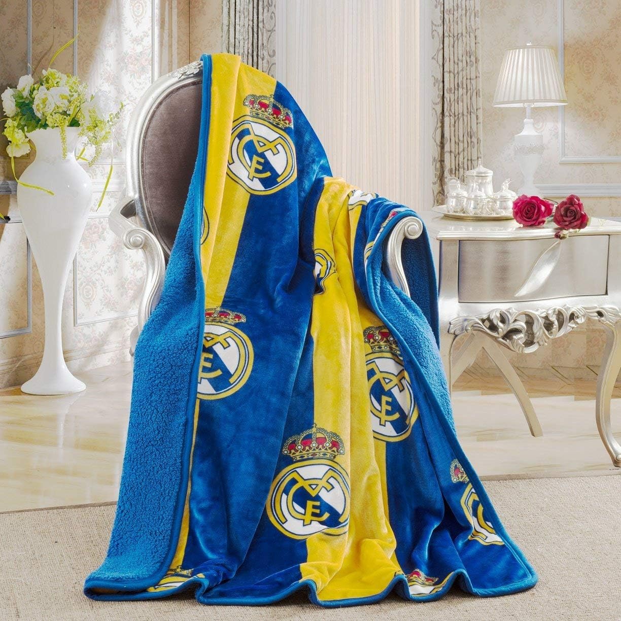 Real Madrid Silk Touch Sherpa Lined Throw Blanket for Comfort