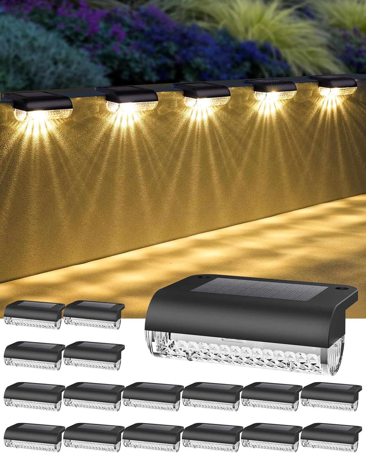 Herzila 16 Pack Solar Deck Lights Outdoor for Safety & Style