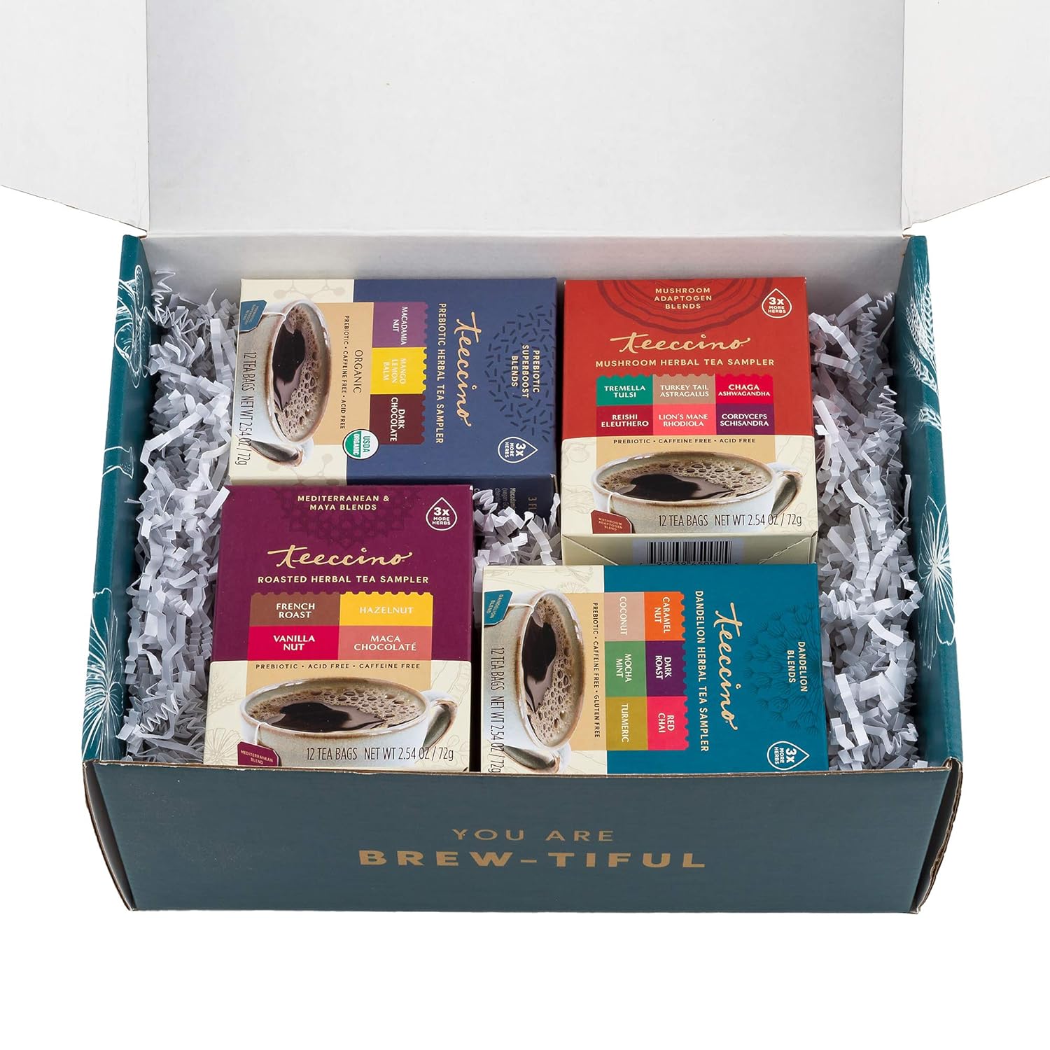 Teeccino Herbal Tea Gift Set - 48 Assorted Caffeine Free Bags