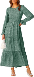 BTFBM womens Casual Floral Maxi Dress - Flowy High Waist Smocked