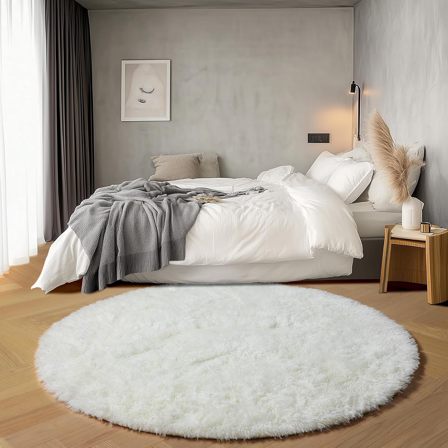 ONASAR Cream White Round Area Rugs for Kids and Living Rooms