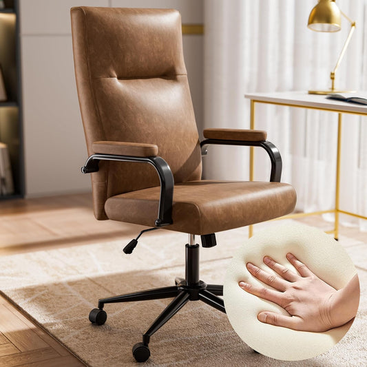 Brown Leather Office Chair with Wheels for Ultimate Comfort