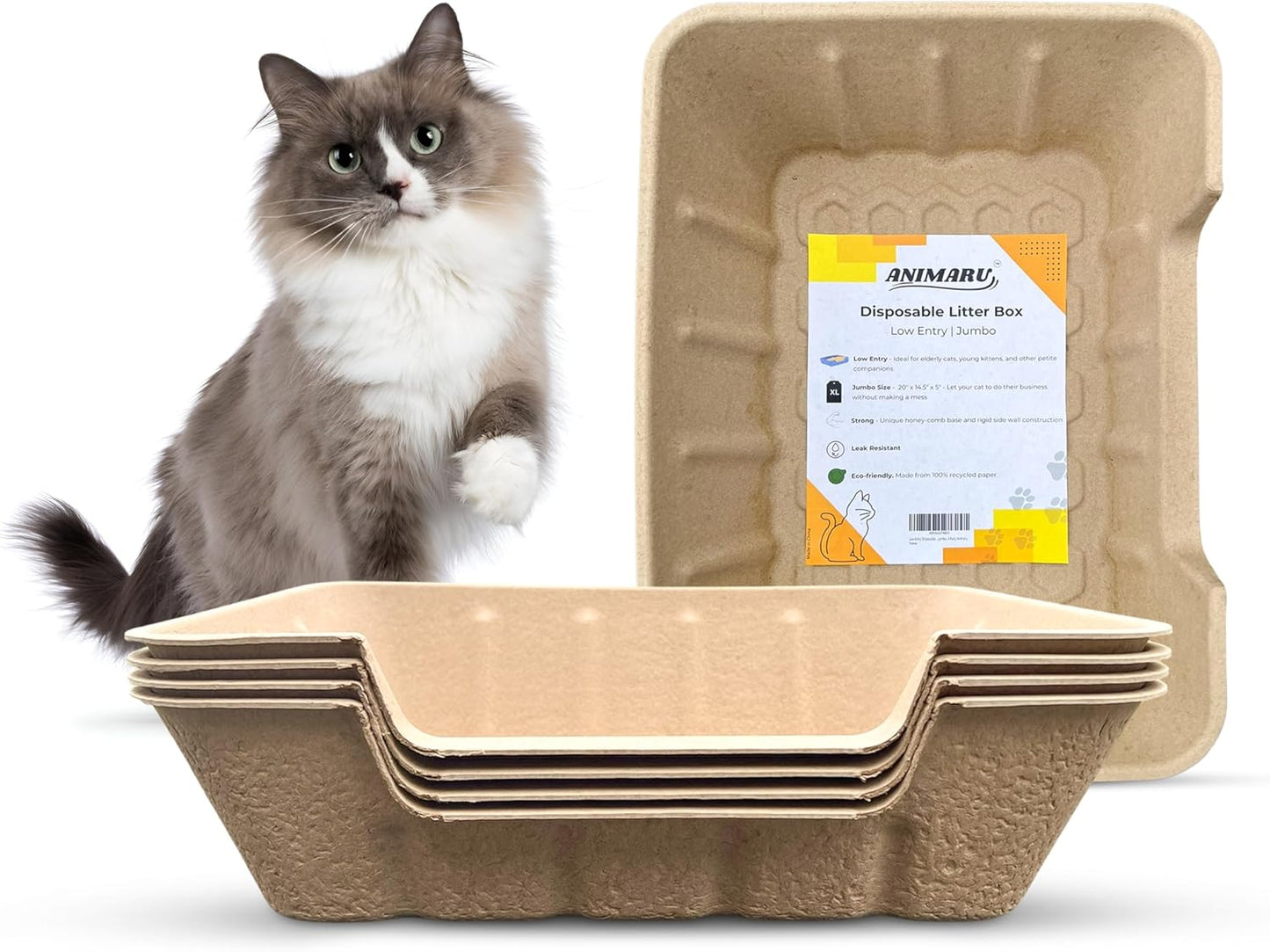 Disposable Litter Boxes - Jumbo Low Entry 4-Pack for Cats