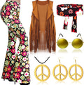 60s 70s Hippie Costume Set for Women - Complete 7 Piece Retro Outfit