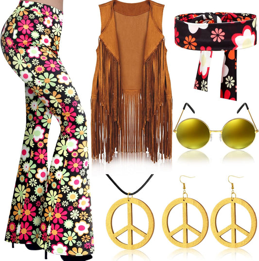 60s 70s Hippie Costume Set for Women with Accessories