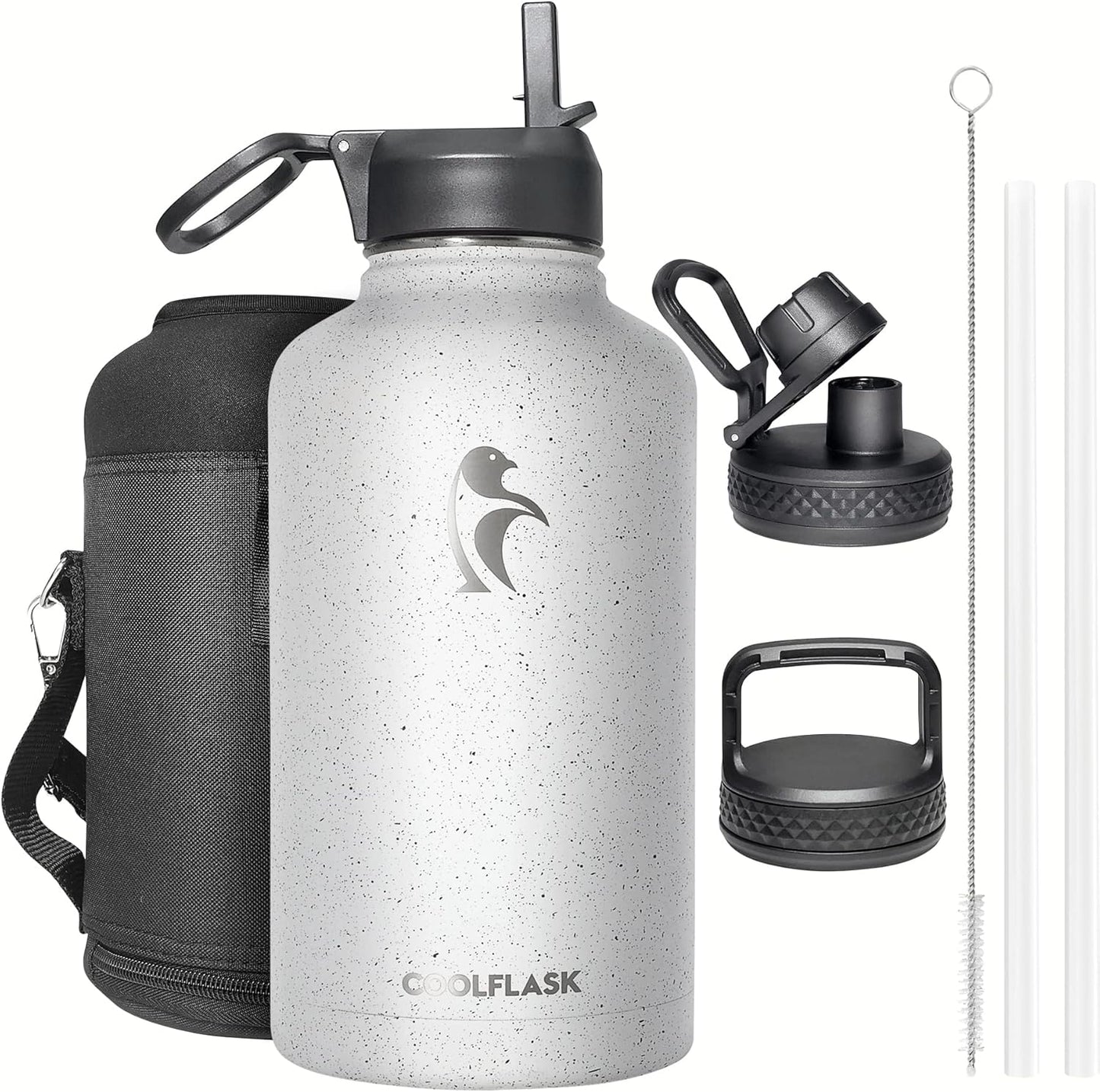 Half Gallon Insulated Water Bottle with Straw and 3 Lids