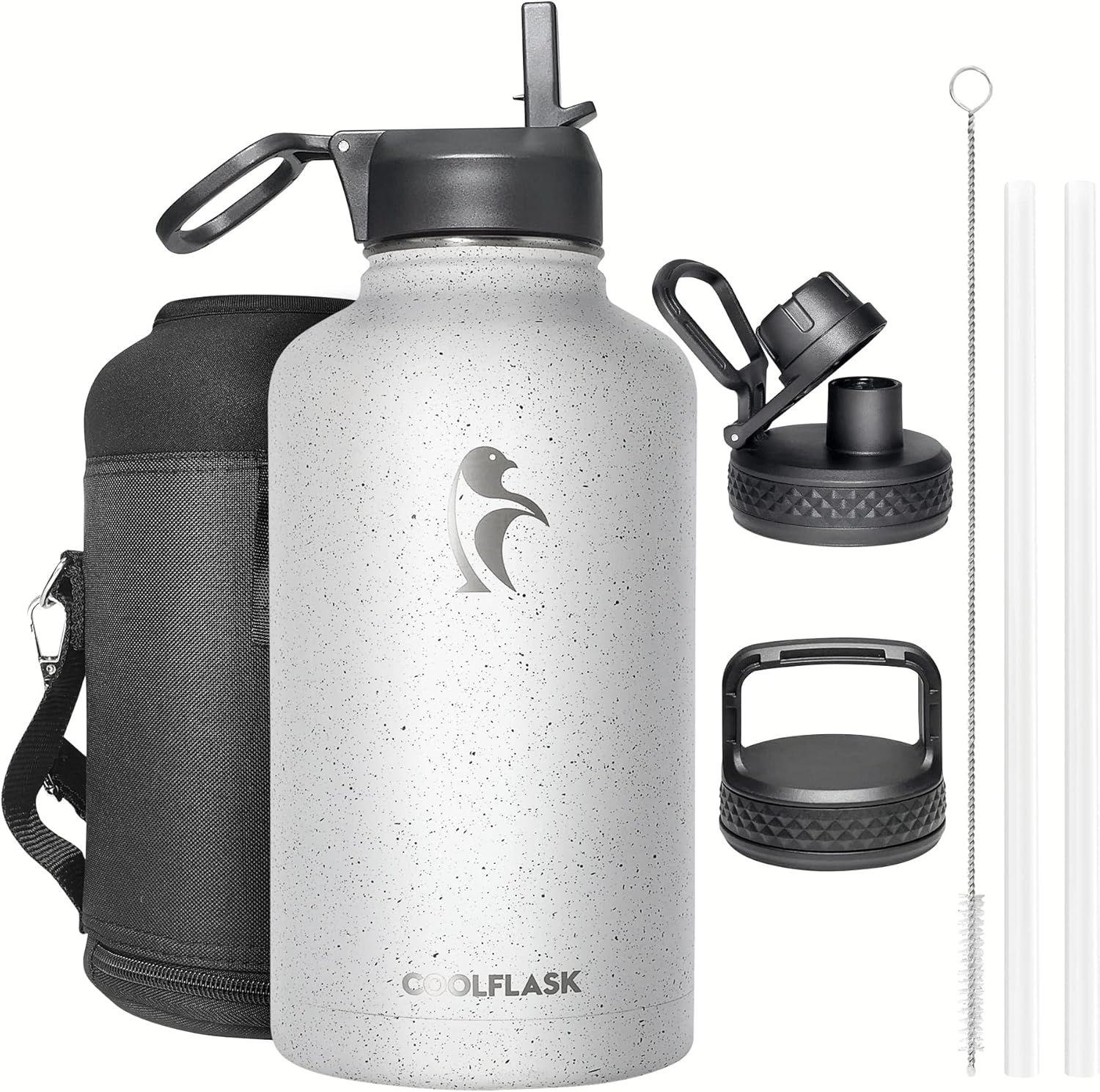 Half Gallon Insulated Water Bottle with Straw and 3 Lids