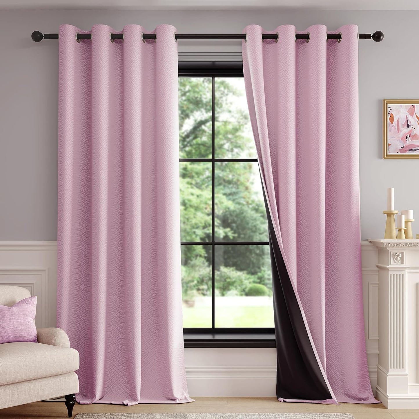 FMFUNCTEX 100% Blackout Curtains for Bedroom in Blush Pink