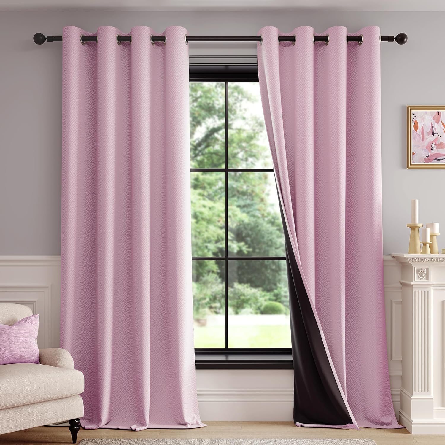 FMFUNCTEX 100% Blackout Curtains for Bedroom in Blush Pink