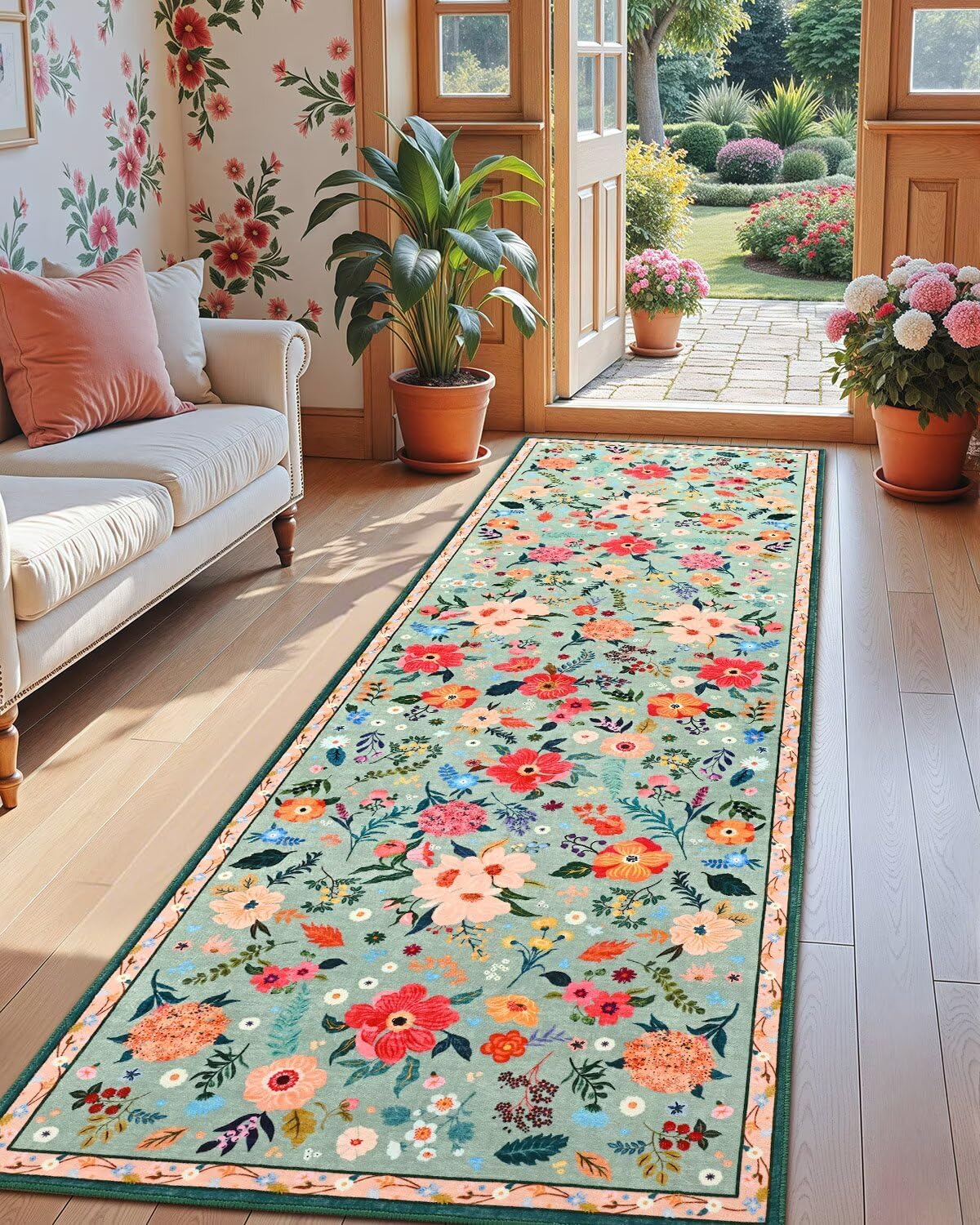 Floral Runner Rug 2.5x8 for Bedroom Kitchen Hallway Decor