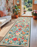 2x8 Floral Runner Rug Light Green - Washable Non-Slip Runner