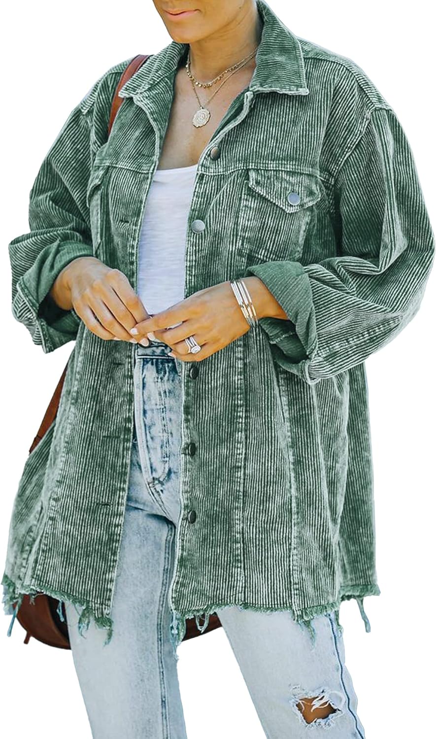 Hixiaohe Women's Oversized Corduroy Shirt Jacket for Casual Wear