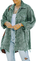 Women's Oversized Corduroy Shacket - Washed Retro Button Jacket Casual