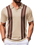 Mens Polo Shirt Short Sleeve Casual Knit Vintage Golf - Cool Ice