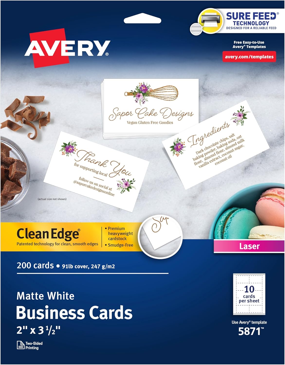 200 AVERY Sure Feed Business Cards for Laser Printers