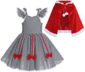 Christmas Dress for Kids Women Gingham Dress with Velvet Cape