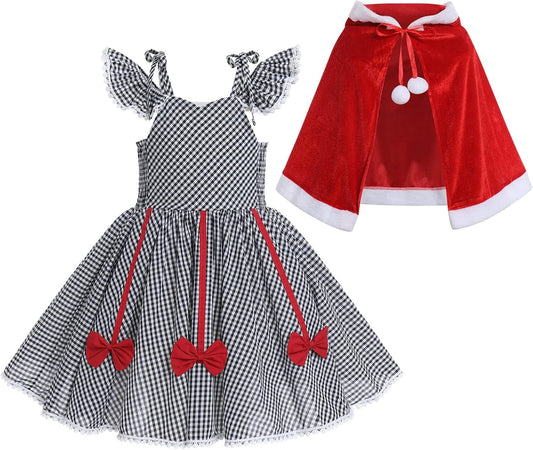 Christmas Dress for Kids and Women with Velvet Cape Costume