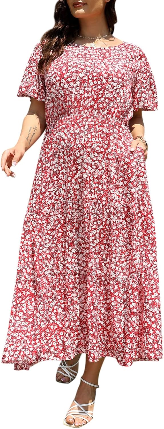 Plus Size Maxi Dresses for Curvy Women - Boho Floral Print