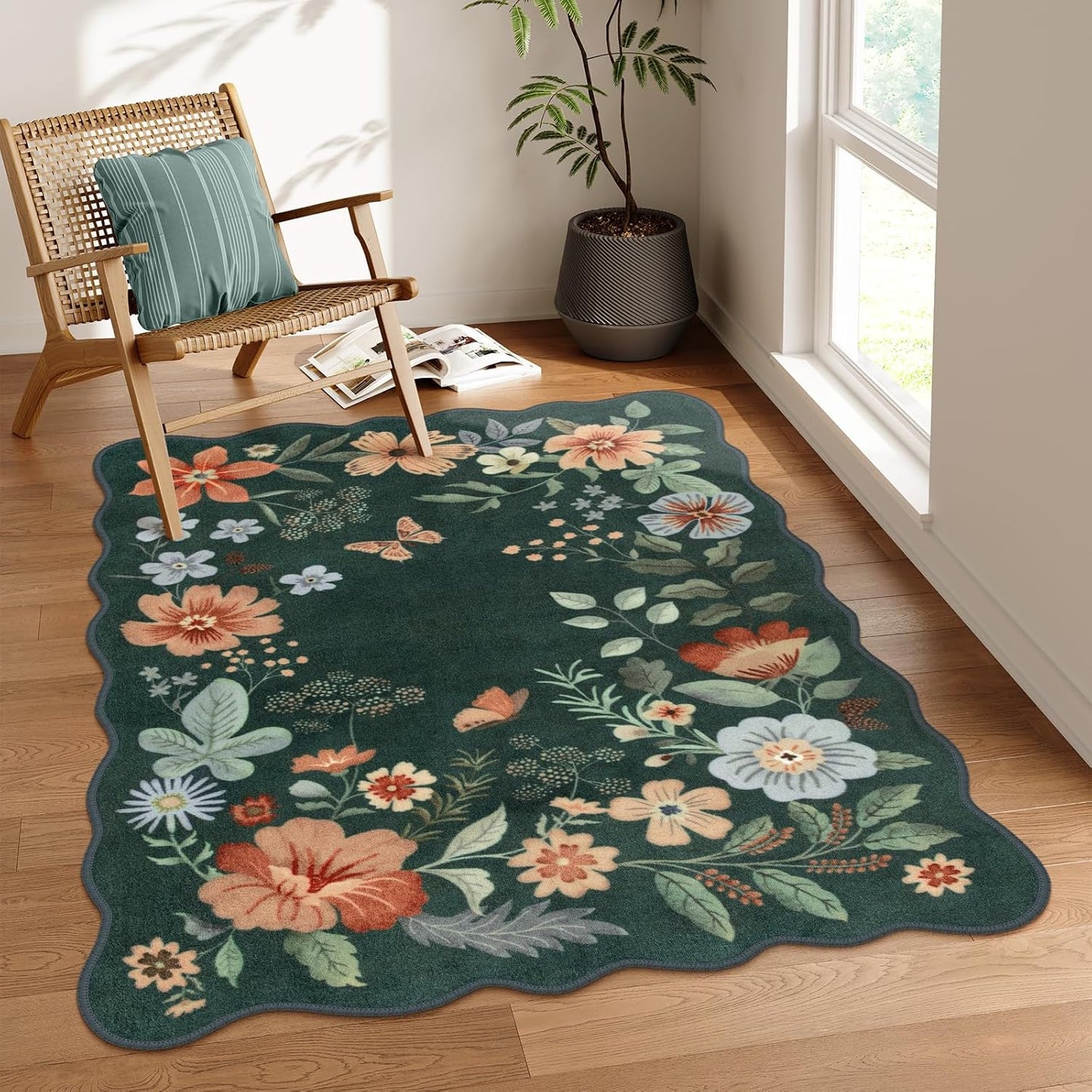 Lahome Floral Washable Rug - Soft Non-Slip Boho Area Rug
