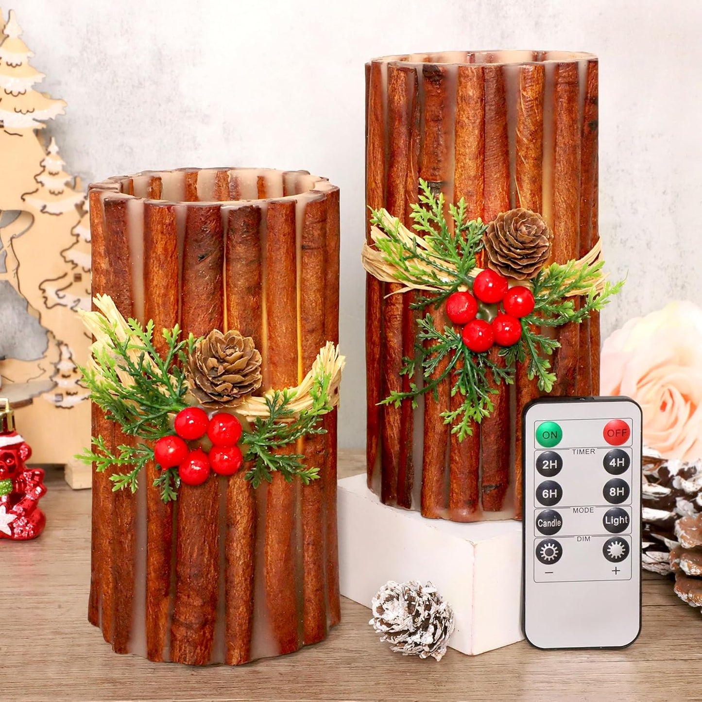 Silverstro Christmas Fake Candles with Real Cinnamon Bark Scent