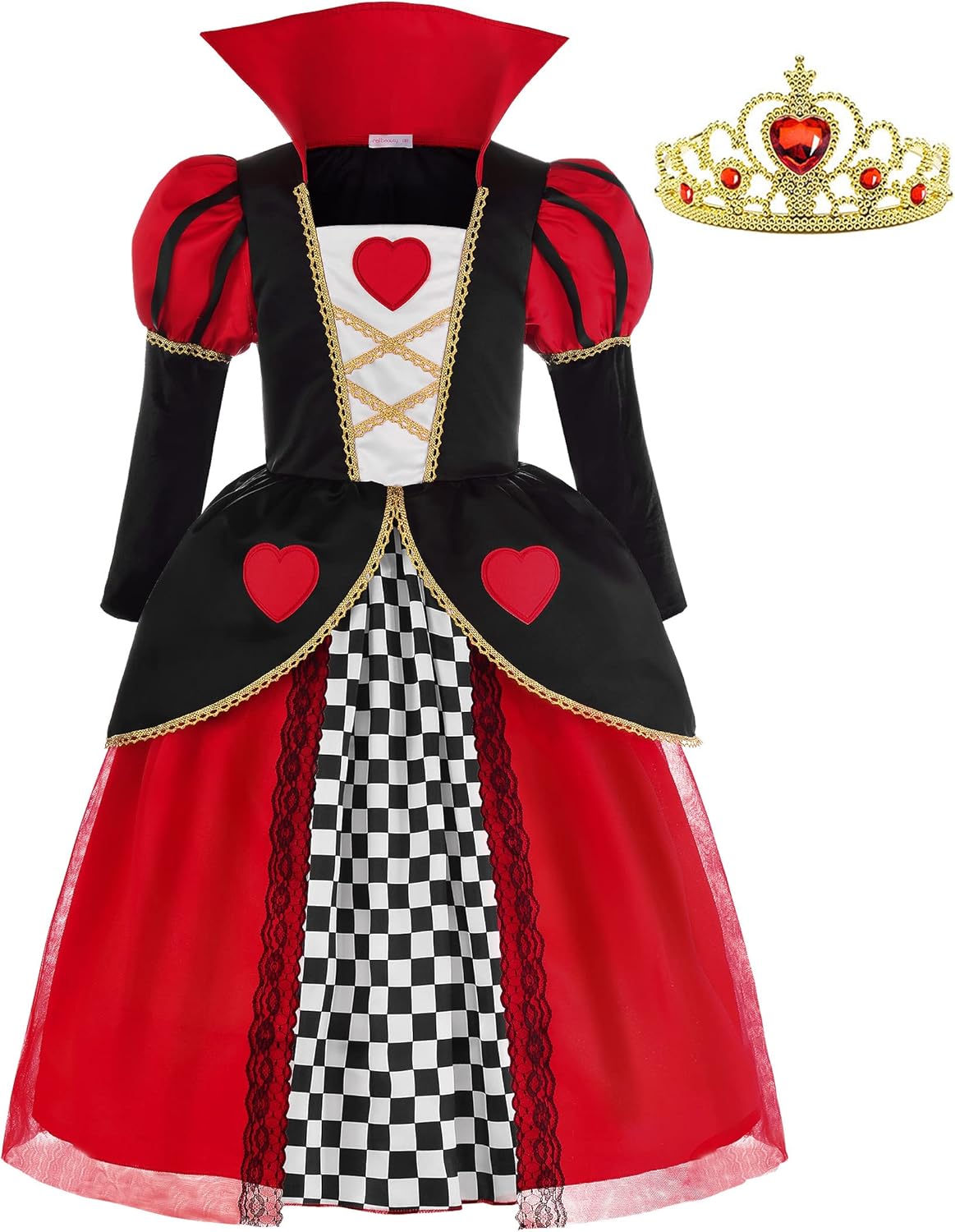 ReliBeauty Red Hearts Girls Costume Queen Dress with Crown