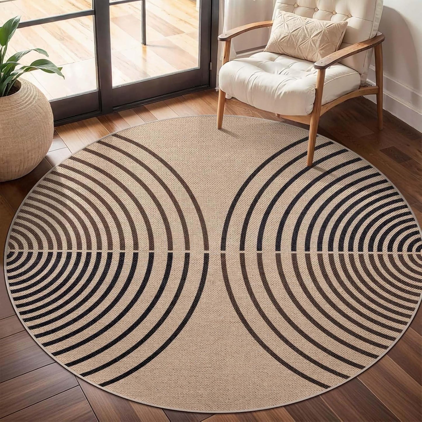 Tangsoo Modern Rainbow Round Rug 4ft Easy Jute Washable Rug