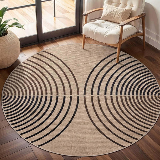 Tangsoo Modern Rainbow Round Rug 4ft Easy Jute Washable Rug
