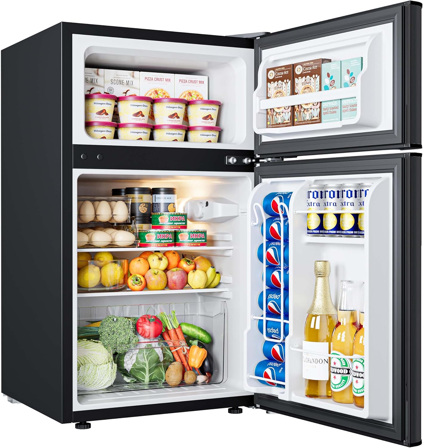 Compact 2 Door Mini Fridge with Freezer for Dorm and Office