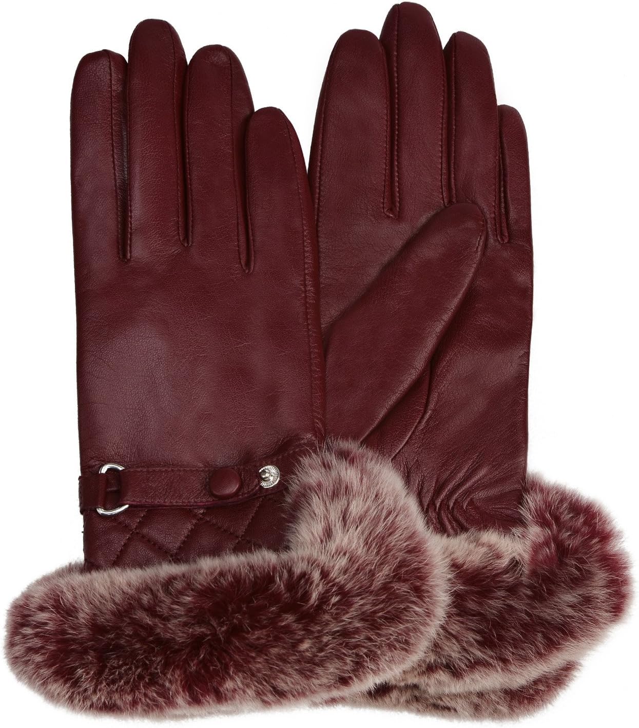 Warm Touchscreen Leather Gloves with Rabbit Fur Cuff