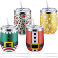 Christmas Glitter Tumblers Set - 12 oz Insulated Wine Cups