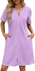 Ekouaer Women Zipper Waffle Short Bathrobe S-3XL - Lightweight Zip